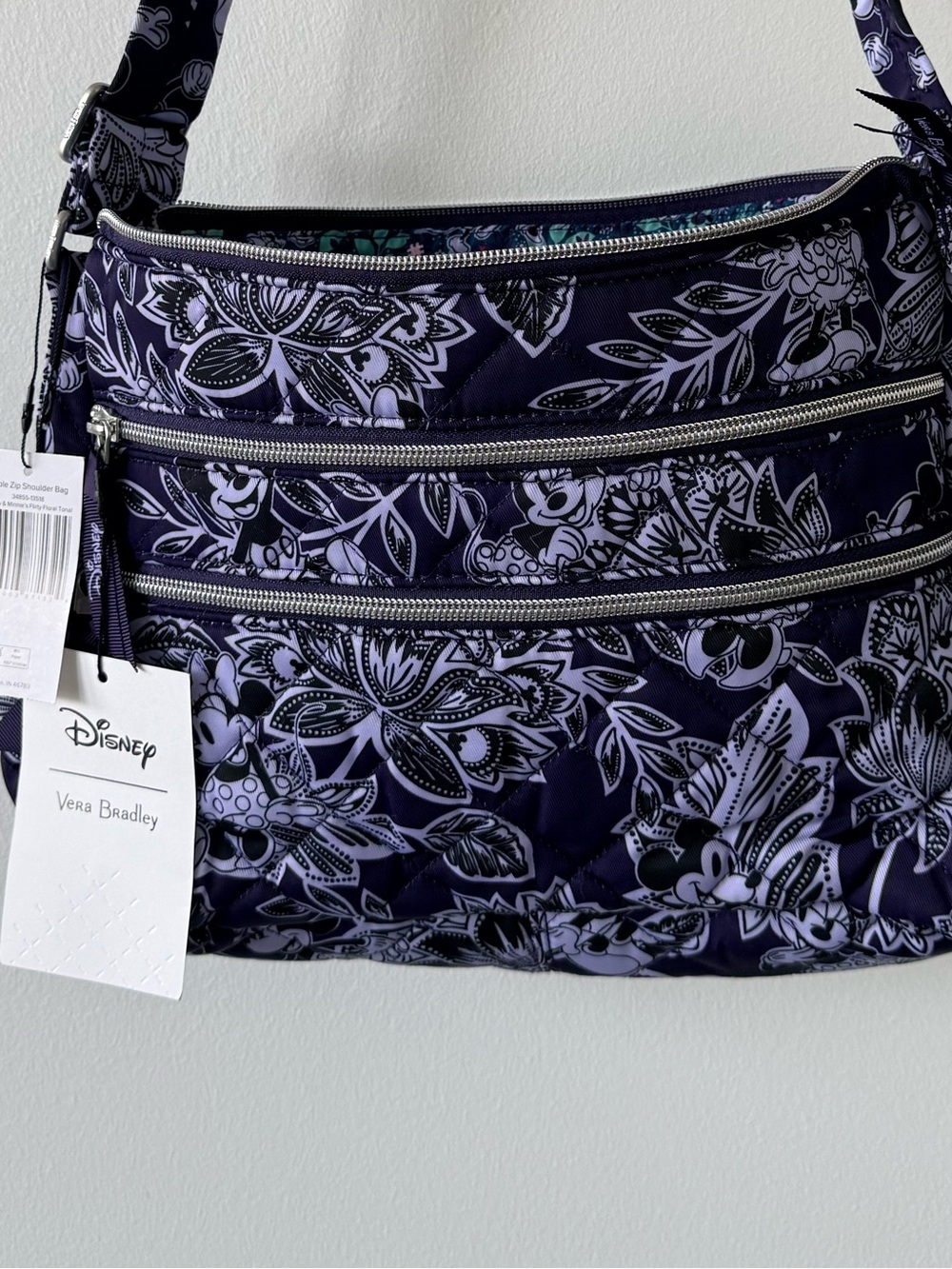 Vera Bradley Disney Flirty Floral Tiple Zip Shoulder Bag - Picture 4 of 11